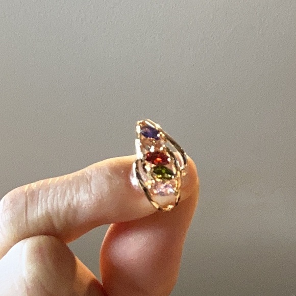 R22. Swarovski Crystal Amethyst Peridot Rose Garnet Topaz Marquis Gold Ring - Picture 3 of 6